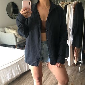 Everlane Linen Button Down Shirt in Black L